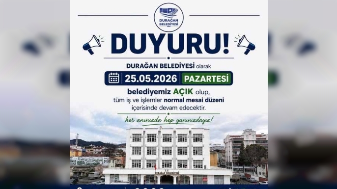 DURAĞAN BELEDİYESİ 25 MAYIS’TA HİZMETE AÇIK OLACAK