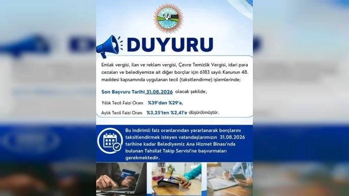 SİNOP BELEDİYESİ'NDEN BORÇLARINI TAKSİTLENDİRMEK İSTEYENLERE FAİZ İNDİRİMİ DESTEĞİ