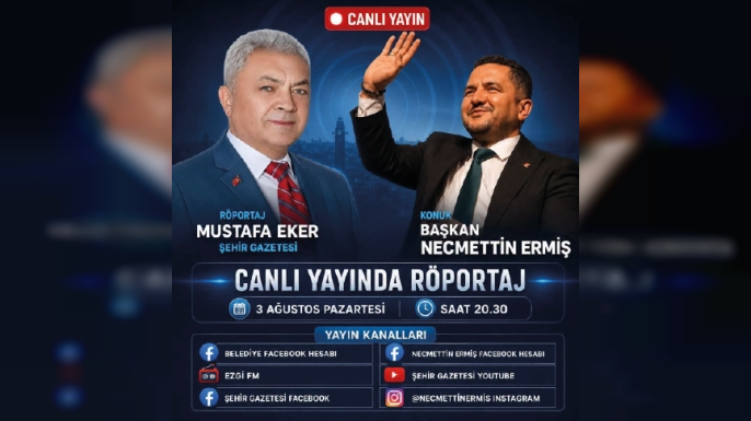 BAŞKAN ERMİŞ, 'ŞEHRİN GÜNDEMİ'NİN İLK CANLI YAYIN KONUĞU OLUYOR!....