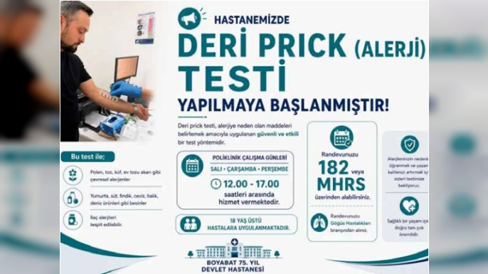 BOYABAT 75. YIL DEVLET HASTANESİ'NDE DERİ PRİCK TESTİ HİZMETİ BAŞLADI