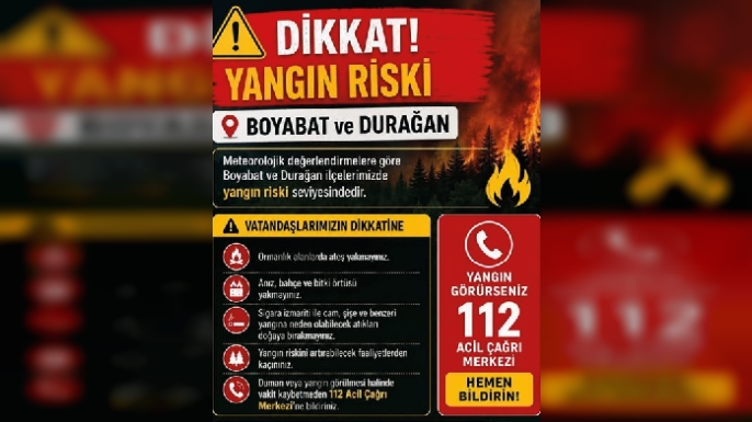 Durağan’da Yüksek Yangın Riskine Dikkat